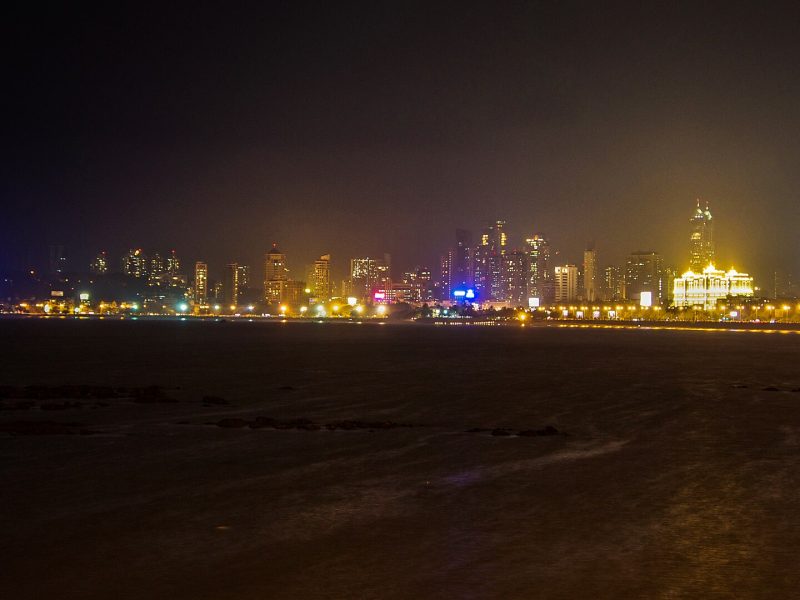 The Mumbai skyline along Marine Drive at night