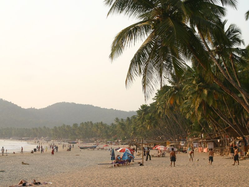 The curved bay of Palolem beach in South Goa