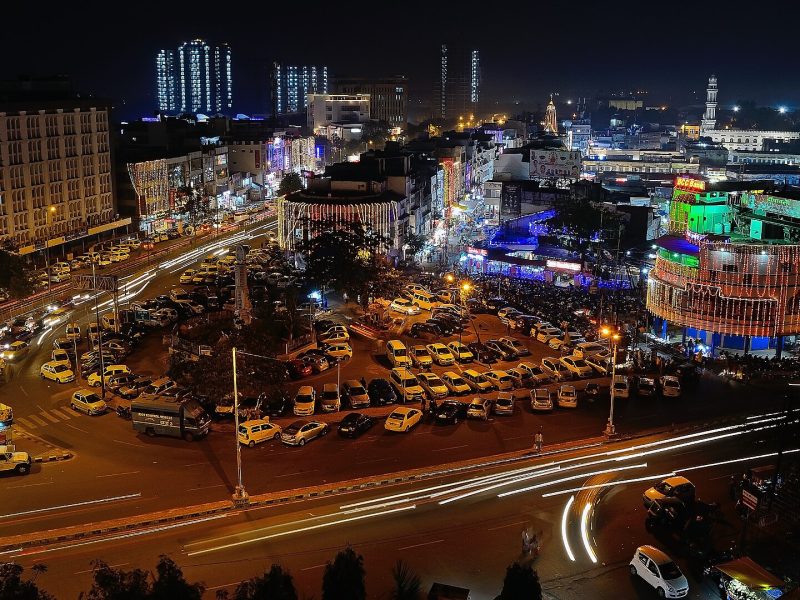 A market lit up for Diwali